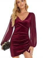 Vestido corto de manga larga ajustado para mujer, corsé de Color sólido, ropa elegante de lujo, Otoño e Invierno - details 2