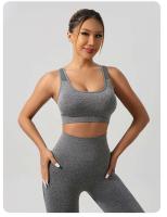 Conjunto de 2 uds de Yoga para mujer, sujetador con espalda hueca + pantalones cortos deportivos para levantamiento de cadera, conjunto de gimnasio sin costuras, ropa deportiva, chándal - details 10