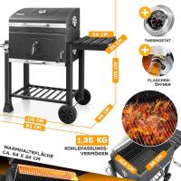Parrilla de Carbón Grande con Carrito Asador BBQ de Acero Inoxidable con Termómetro - details 8