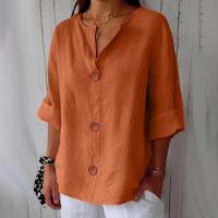 Camiseta de verano "Mujer 2025 con cuello en V, lino y algodón, holgada y transpirable, estilo boho-chic - Moda informal y elegante" "Mujer con cuello en V, algodón, transpirable, - Moda" - details 19