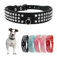 Collar mascota cuero gamuza con diamantes de imitación, cristal ostentoso para perro pequeño, mediano y grande - details 0