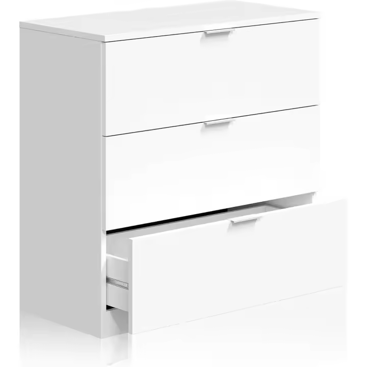 Comoda 3 Cajones, Dormitorio, Modelo LowCost, Acabado en Color Blanco Artik, Medidas: 77 cm (Ancho) x 80 cm (Alto) x 38 cm (Fondo) - 1