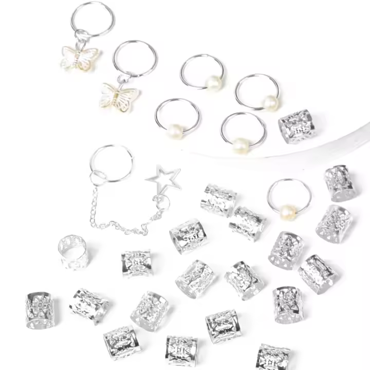 28 Uds. Anillo para el pelo con forma de mariposa, candados para rastas, Clips de Metal para puños, cuentas para rastas, trenzas sucias doradas y plateadas, tubos para trenzas de pelo - 1
