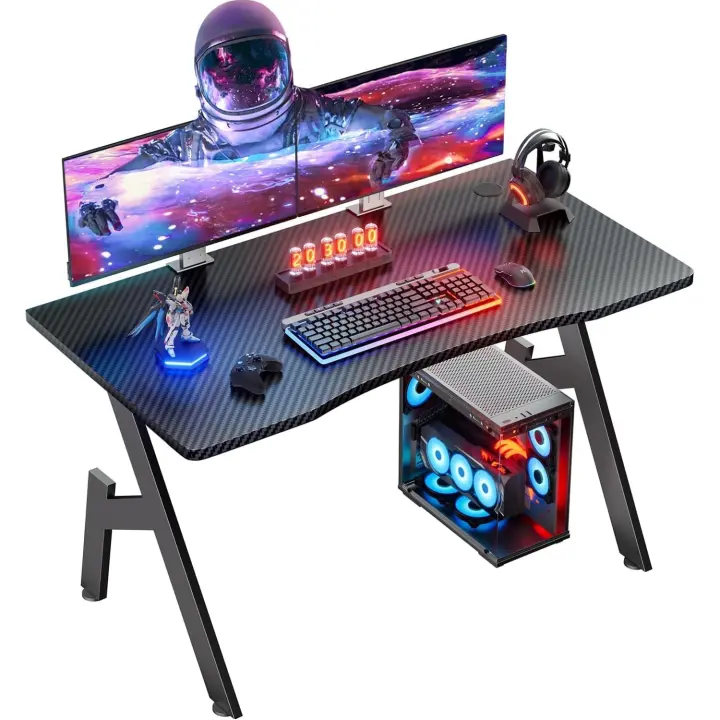 Escritorio Gaming 100 x 50 cm, Escritorio Gamer Computadora Ergonómica, Mesa Gaming de Fibra de Carbono, Negro - 1