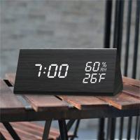 Reloj despertador de madera con pantalla LED de tiempo, cargador USB, detección de humedad y temperatura, despertador Digital para mesita de noche - details 9