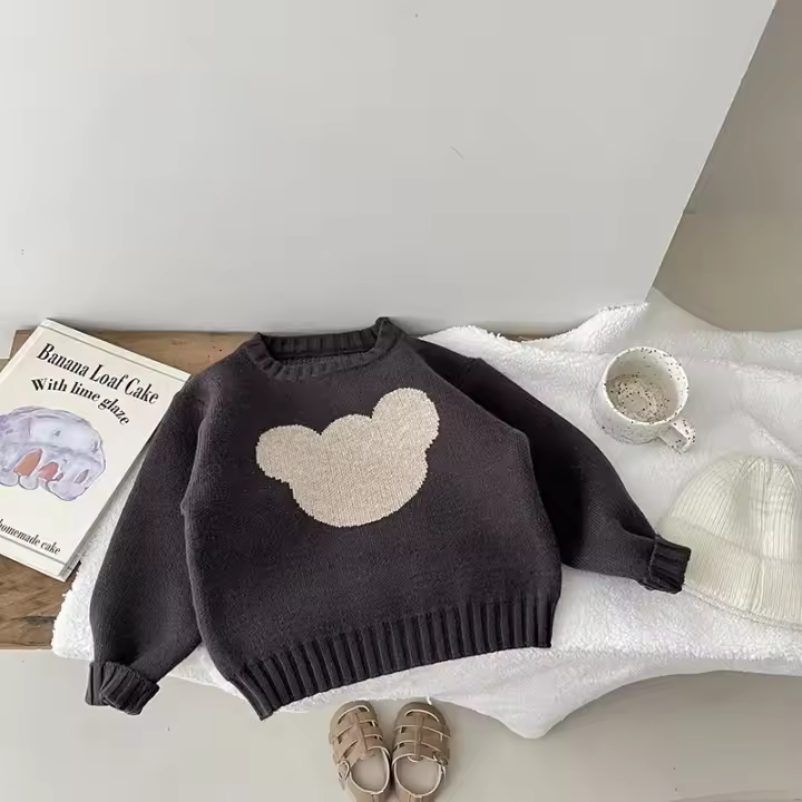 Jersey de punto de algodón para bebé, camisetas de manga larga para niños, jersey de oso para niños pequeños, otoño e invierno - 1