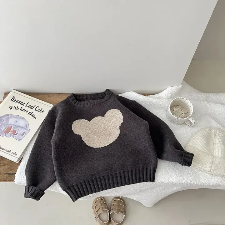 Jersey de punto de algodón para bebé, camisetas de manga larga para niños, jersey de oso para niños pequeños, otoño e invierno - 1