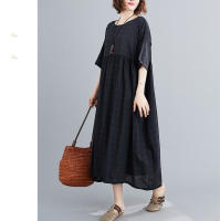 Elegante Vestido Negro de Algodón Vintage Manga Corta, Color Sólido, Moda Casual para Mujeres verano 2025 - details 12