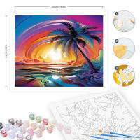RUOPOTY Pintura al número de Árbol de Coco Sol y Noche en Lienzo Arte abstracto Pintados a mano Kits de pintura al número Decoración para el hogar 20x30cm - details 3