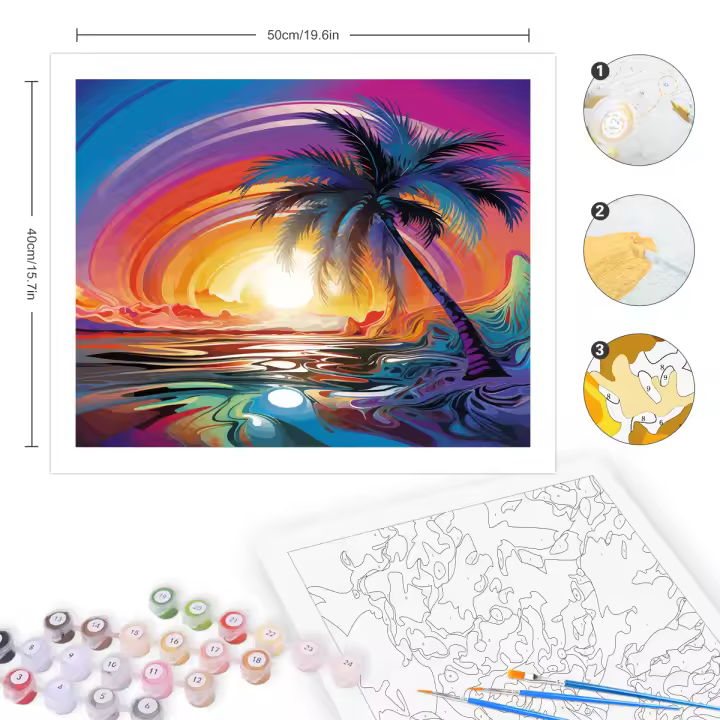 RUOPOTY Pintura al número de Árbol de Coco Sol y Noche en Lienzo Arte abstracto Pintados a mano Kits de pintura al número Decoración para el hogar 20x30cm - 1