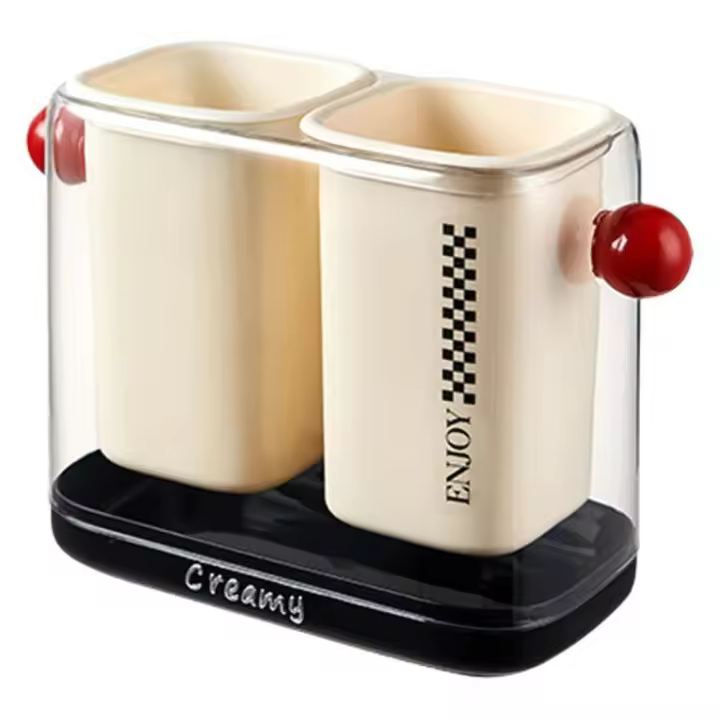 Organizador de cubiertos de cocina de doble capa, 2 rejillas, jaula para palillos de plástico, diseño de lujo, escurridor de vajilla desmontable - 1