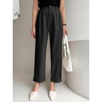 Pantalones de mujer de cintura alta negros de pierna ancha fluidos con bolsillos algodón de calidad Original - details 2