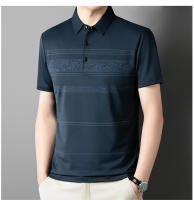 Polo corto a rayas de hielo para hombre, holgado y casual, o camiseta de media manga con cuello de solapa - details 5