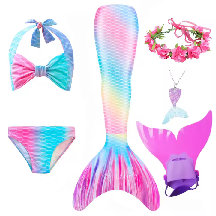 Traje de baño de cola de sirena para niñas, ropa de playa, Bikini, 2023 - 1