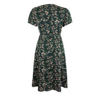Vestido de playa de fiesta de línea A elegante dividido con cuello en V de manga corta bohemio con estampado floral de verano para mujer - details 24