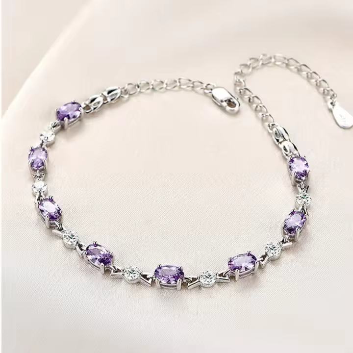 S Pulsera de plata pura con diamantes morados para mujer, pareja de amatista, estilo coreano, personalidad, serie forestal, joyería Bestie - 1