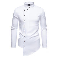 Camisa de Largo Pliegue para Hombres en Otoño Diseño Irregular Elegante Cuello de Standing - details 1