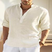 Camiseta Henley de lino y algodón para hombre, camisa de manga larga, Hippie, informal, para playa, color blanco, talla S-5XL - details 4
