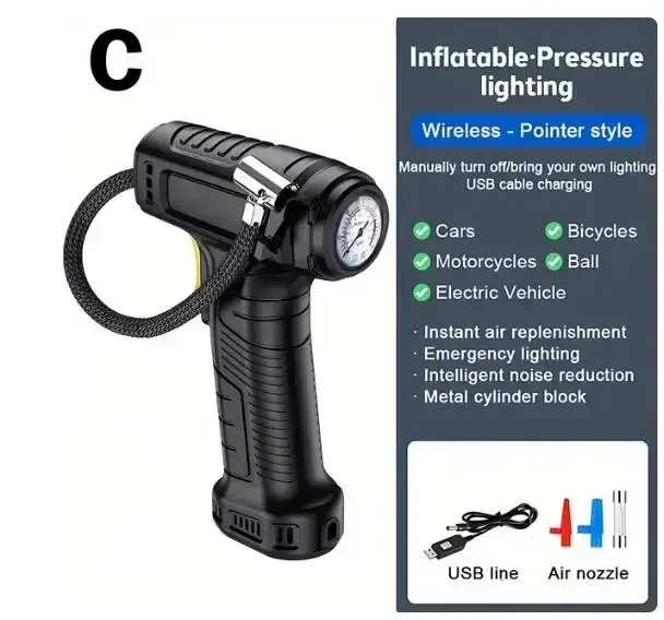 Compresor de aire portátil de mano, bomba inflable inalámbrica con cable de 120W, inflador Digital de neumáticos - 1
