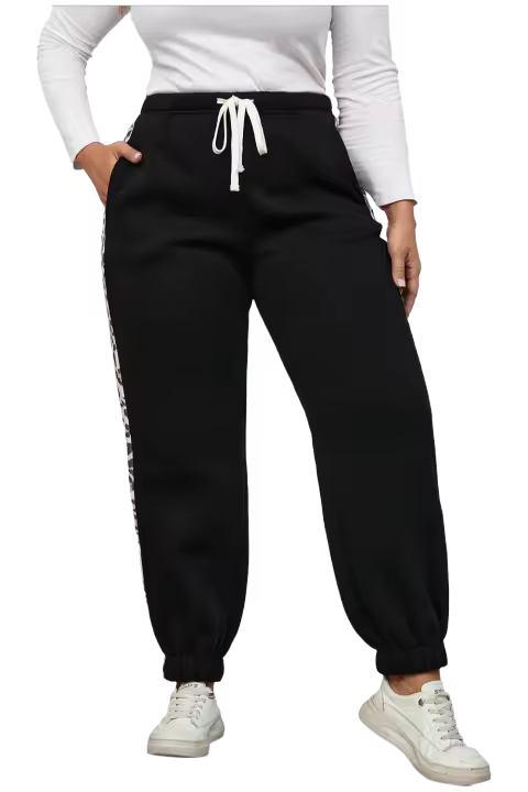 Elrachen Pantalones deportivos con panel lateral de leopardo en contraste de talla grande para mujer, negro, tallas 1X-3X - 1