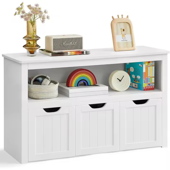 Estantería para Niños, Estantería Infantil para Juguetes, 3 Contenedores con Ruedas, Estantería de Almacenamiento, para Salón, Dormitorio, 30 x 102 x 60 cm, Blanco LHS380W01 - 1