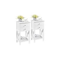 Mesitas de Noche con Cajón y Estante 25x25x70cm Mesita de Noche Alta de Madera Lacada Mesita Auxiliar Estrecha para Dormitorio Blanco Satinado - details 11