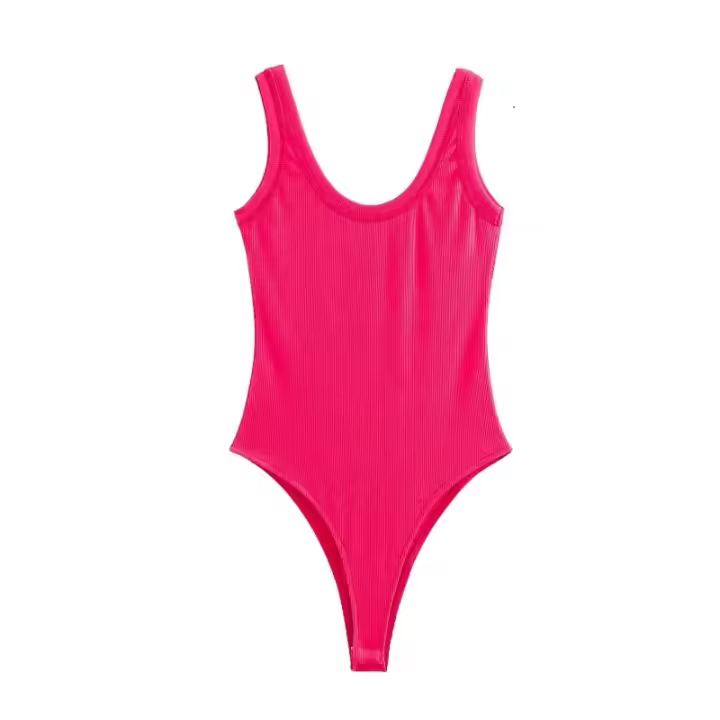 Vestido de una pieza casual ajustado de color sólido con cuello halter para mujer, verano 2025 - 1