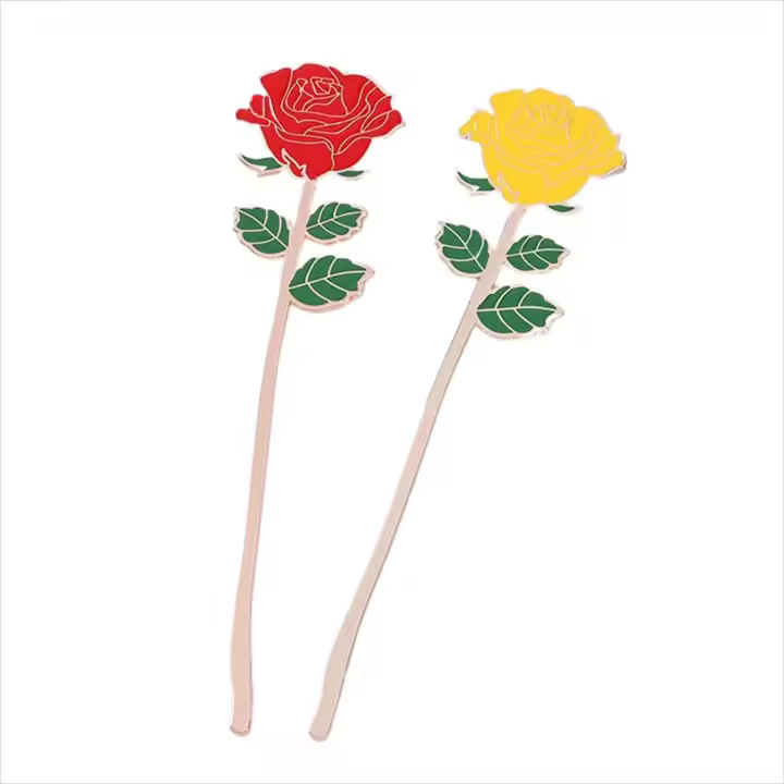 Papelería, suministros escolares, carpeta de página en relieve para colorear, marcapáginas con diseño de pájaro y rosa, Clip de posicionamiento, marcapáginas de aleación - 1