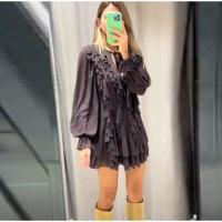 Vestidos elegantes lisos de encaje con múltiples unces, vestidos elegantes holgados con cuello de pico, batas de manga larga para mujer nueva, vestido de vacaciones para ir al trabajo de verano 2025 - details 32
