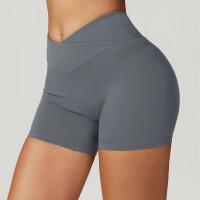Pantalones cortos de gimnasio para mujer, pantalones cortos de Yoga lisos, mallas cortas cruzadas para Fitness, pantalones cortos para correr de cintura alta, ropa corta de entrenamiento elástica - details 19