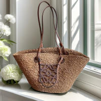 Bolso de paja tejido de gran capacidad, bolso de mano hecho a mano, bolso de estilo festivo, bolso de hombro - details 9