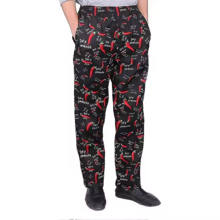 Hombres Stripe Plaid Chili Impreso Hotel Restaurante Cocina Chef Trabajo Pantalones Largos. - 1