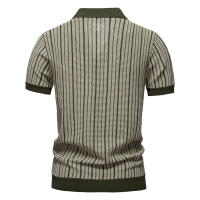 Camisa Polo Para Hombre AIOPESON 2025 Con Patrón Rayado Y Panel De Contraste Malla Transpirable Cuello En V Corto Estilo Casual Verano - details 4