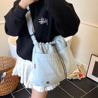 Bolso tipo cubo plisado de estilo coreano con cordón, bolso de hombro de nailon de Color sólido de gran capacidad, bolso cruzado de tela impermeable - details 15