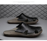 Zapatos de playa de cuero de verano de gran tamaño 2022, sandalias de piel de vaca para exteriores de una palabra, sandalias para hombre - details 16