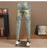 Jeans Retro Azules Lavados Estilo Hip Hop con Diseño de Bolsillos Adelgazados Moda para Hombres - details 7