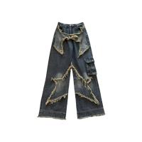 Pantalones vaqueros holgados Retro para mujer, diseño con borde áspero, pantalones rectos de pierna ancha, tendencia - details 3