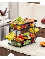 Cestas metálicas para frutas y verduras, accesorios de iluminación de cocina móviles apilables con ganchos y asas de madera - details 17