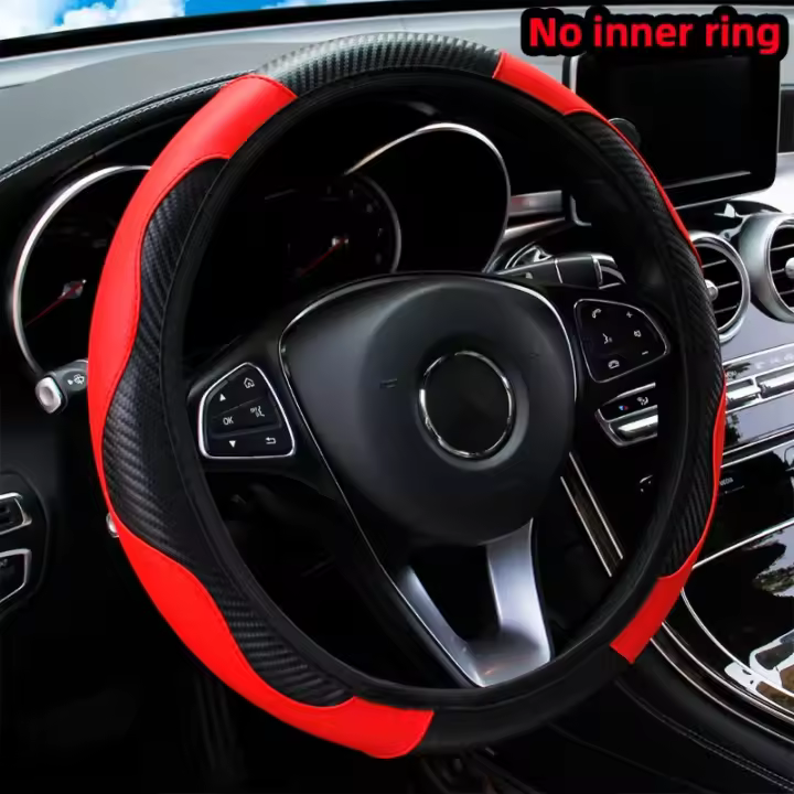Cubierta del volante de coche de cuero fibra de carbono PU Adecuada para 14.5-15 pulgadas - 1