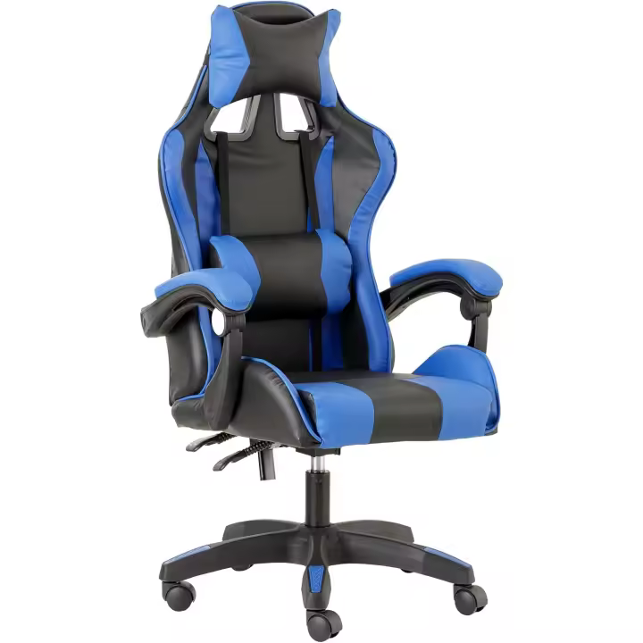 Silla De Gaming Azul y Negra, Silla Ergonómica de Oficina con Respaldo Regulable de 90 °   a 120 ° , con Reposacabezas, reposabrazos y Soporte Lumbar. Rotación omnidireccional de 360 ° - 1