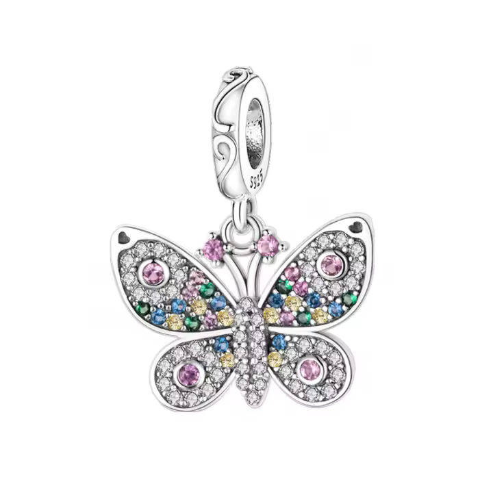 Abalorio brillante de mariposa, Pulsera Original de Plata de Ley 925 para la fabricación de joyas - 1