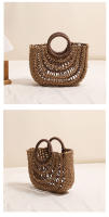 Bolso de mano de media luna con diseño hueco, bolso de paja con asa redonda, bolso tejido de paja de color, bolso de playa para mujeres - details 0