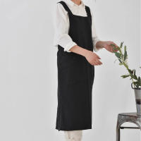 Delantal de cocina de estilo japonés Simple, vestido largo con espalda cruzada, Color sólido con bolsillos, delantal de lino y algodón para hornear - details 21