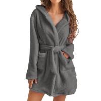Pijama tipo jersey con capucha para mujer, albornoz cálido de color sólido para el hogar, 2024 - details 3
