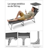 Silla de Sentado al Aire Libre Ajustable Plegable, 193 x 53 x 29 cm, Capacidad de 150 kg, con Parasol, reposacabezas, Respaldo - details 42