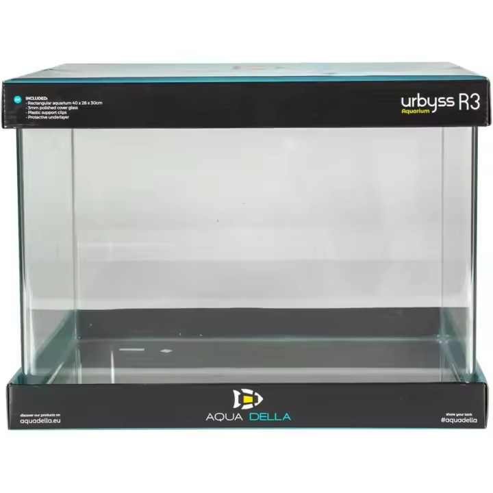 Aqua Della, Acuario Urbyss 40x26x30 cm, Acuario Rectangular con Cristal Curvo y Pulido de 5 mm, Vidrio de protección Pulido de 3 mm, Clips de Soporte de plástico, Alfombra Protectora - 1
