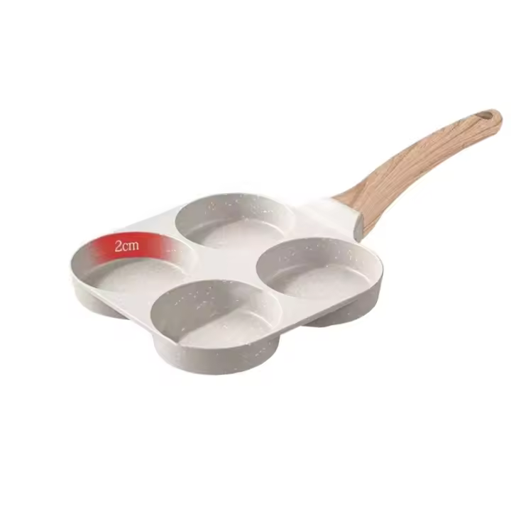 Sartén gruesa de 4 agujeros para huevos, utensilios de cocina antiadherentes, sartén para cocinar carne, mango de madera, olla para desayuno para panqueques, accesorios de cocina - 1