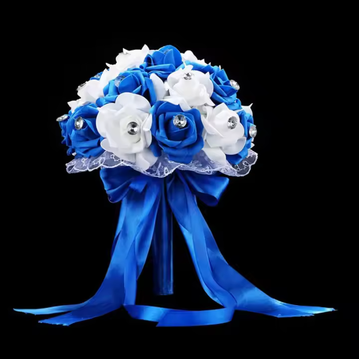 Ramo de novia hecho a mano, accesorios de flores artificiales, rosa, ramos de novia, boda, azul y blanco - 1