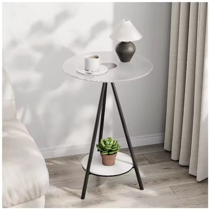 Mesa auxiliar moderna de acero, vidrio templado de 2 niveles, 40cm, fácil de montar para sala de estar, espacio pequeño - 1