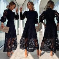 2025falda de encaje con cuello redondo para mujer, farol ahuecado Vestido de manga, cintura ajustada, ropa informal de noche, fiesta de graduación - details 2